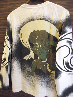 和柄 長袖Tシャツ 風神雷神の柄